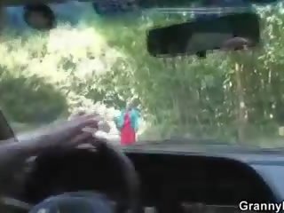 Old strumpet gets nailed in the car by a stranger